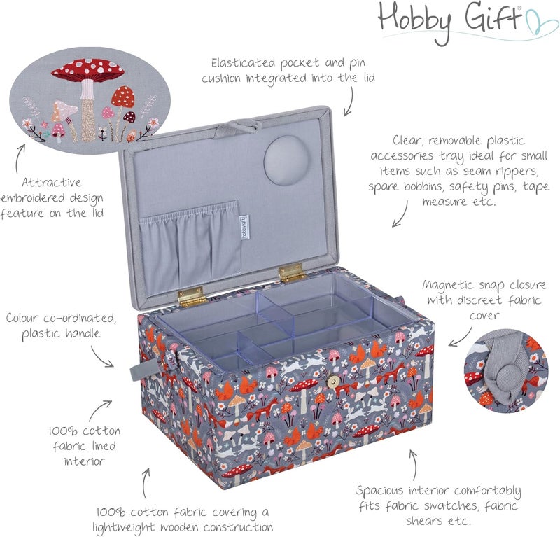 Hobby Gift Medium Sewing Craft & Hobby Storage Box, Accessories Tray Pin Cushion Pockets, 10 x 7.3 x 5.7" - Toadstool - Image 5